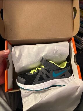 Nike Kids Gray, Teal & Neon Yellow Athletic Sneakers